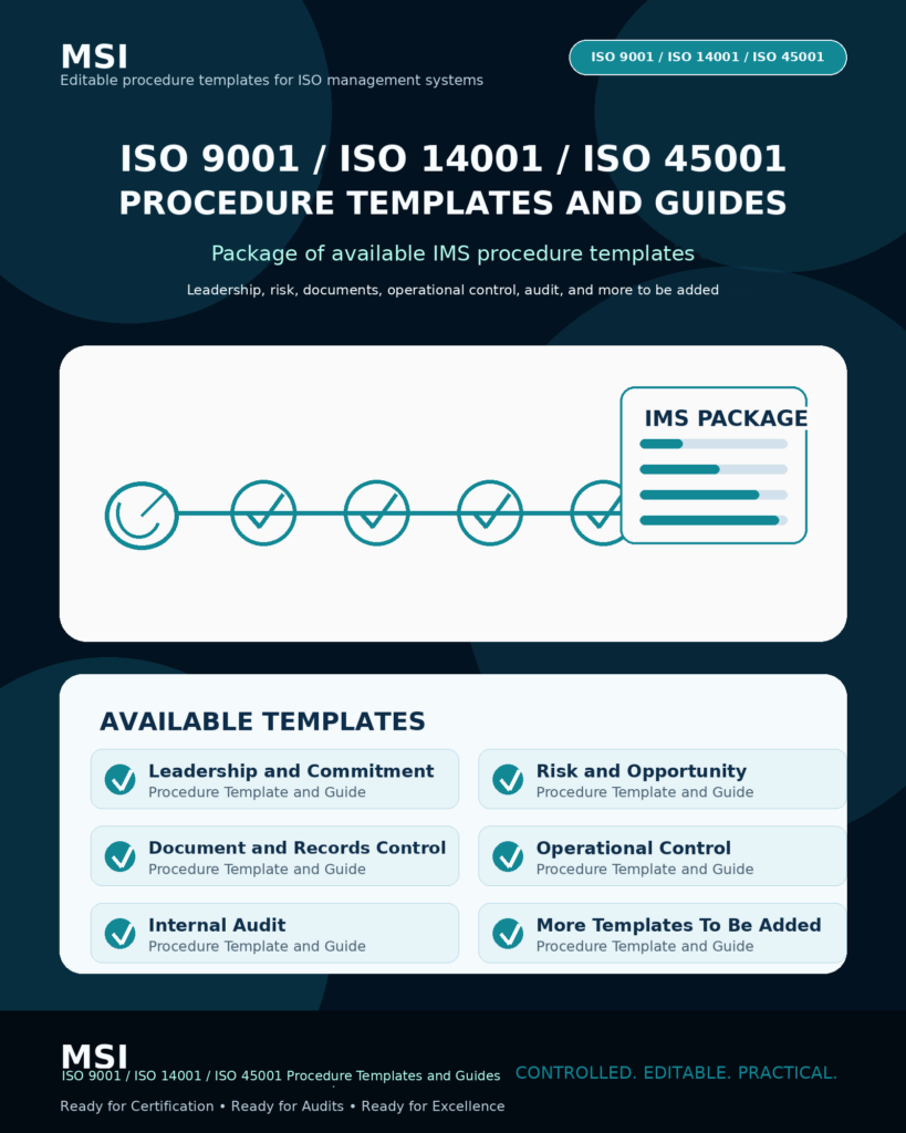 MSI's ISO 9001, 14001 and 45011 Procedure Template package