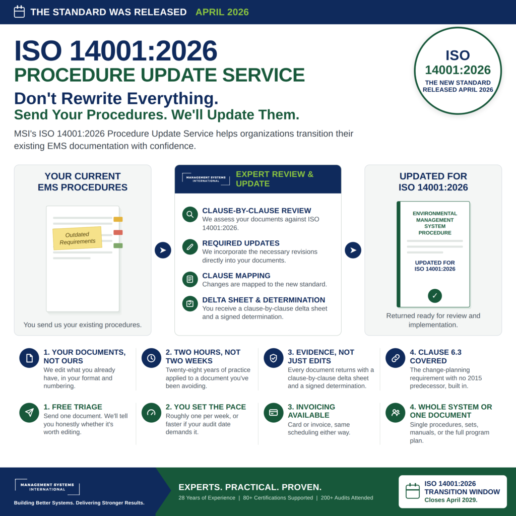 MSI's ISO 14001 Procedure update service