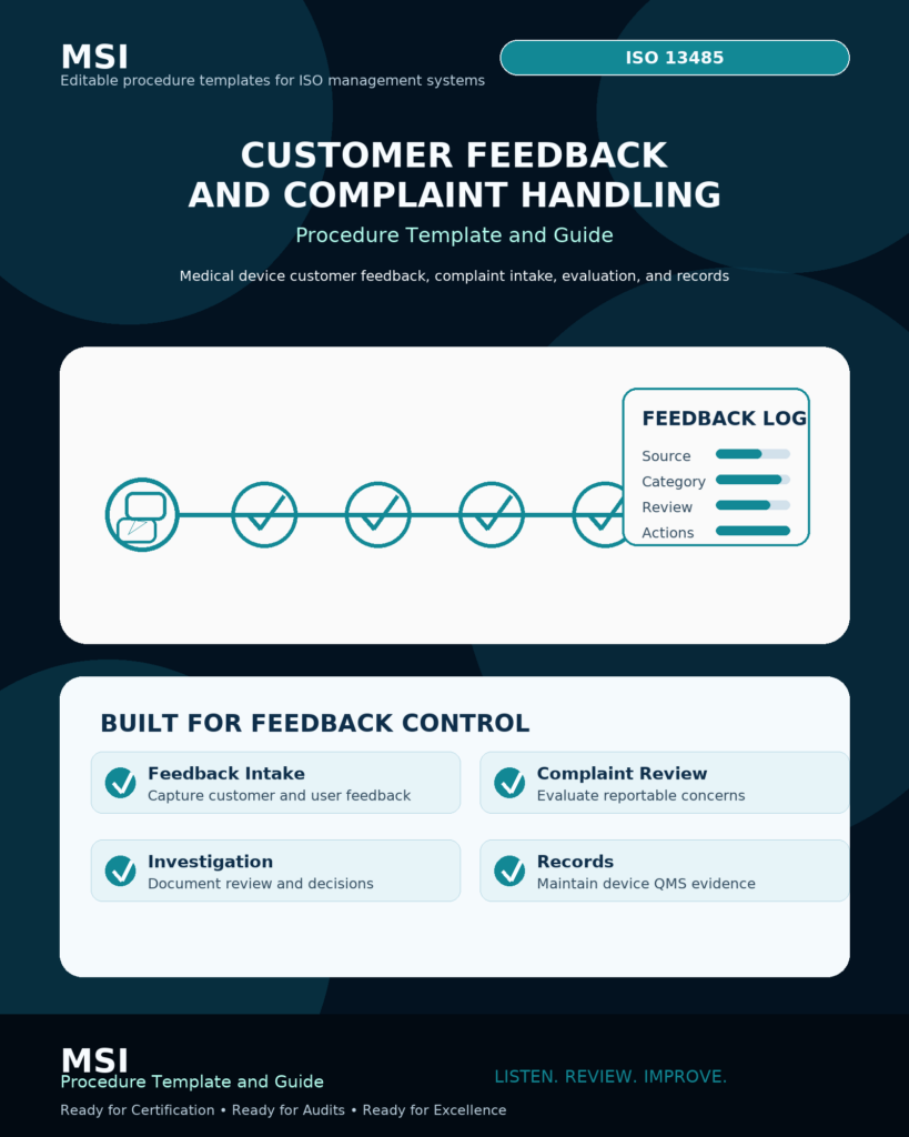 ISO 9001 and 13485 customer satisfaction and complaint handling procedurue template