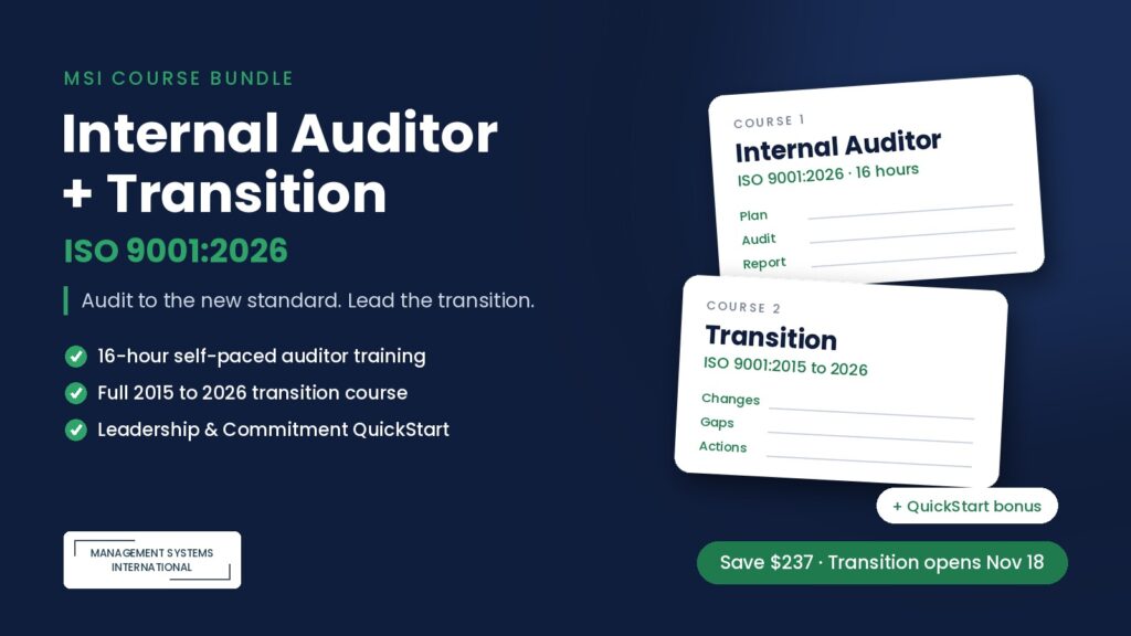 ISO 9001:2026 Internal Auditor and Transition course bundle from MSI
