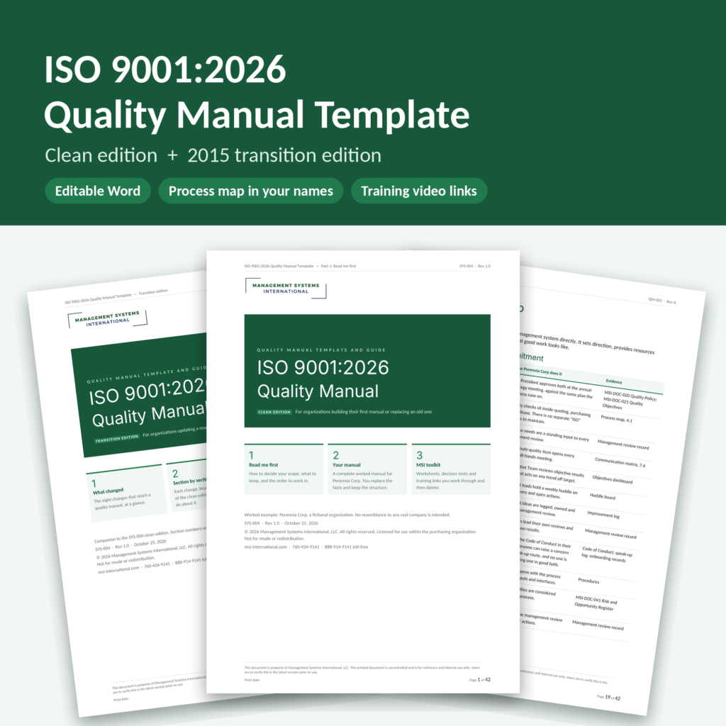 ISO 9001 quality manual template – ISO 9001:2026 edition (SYS-004)